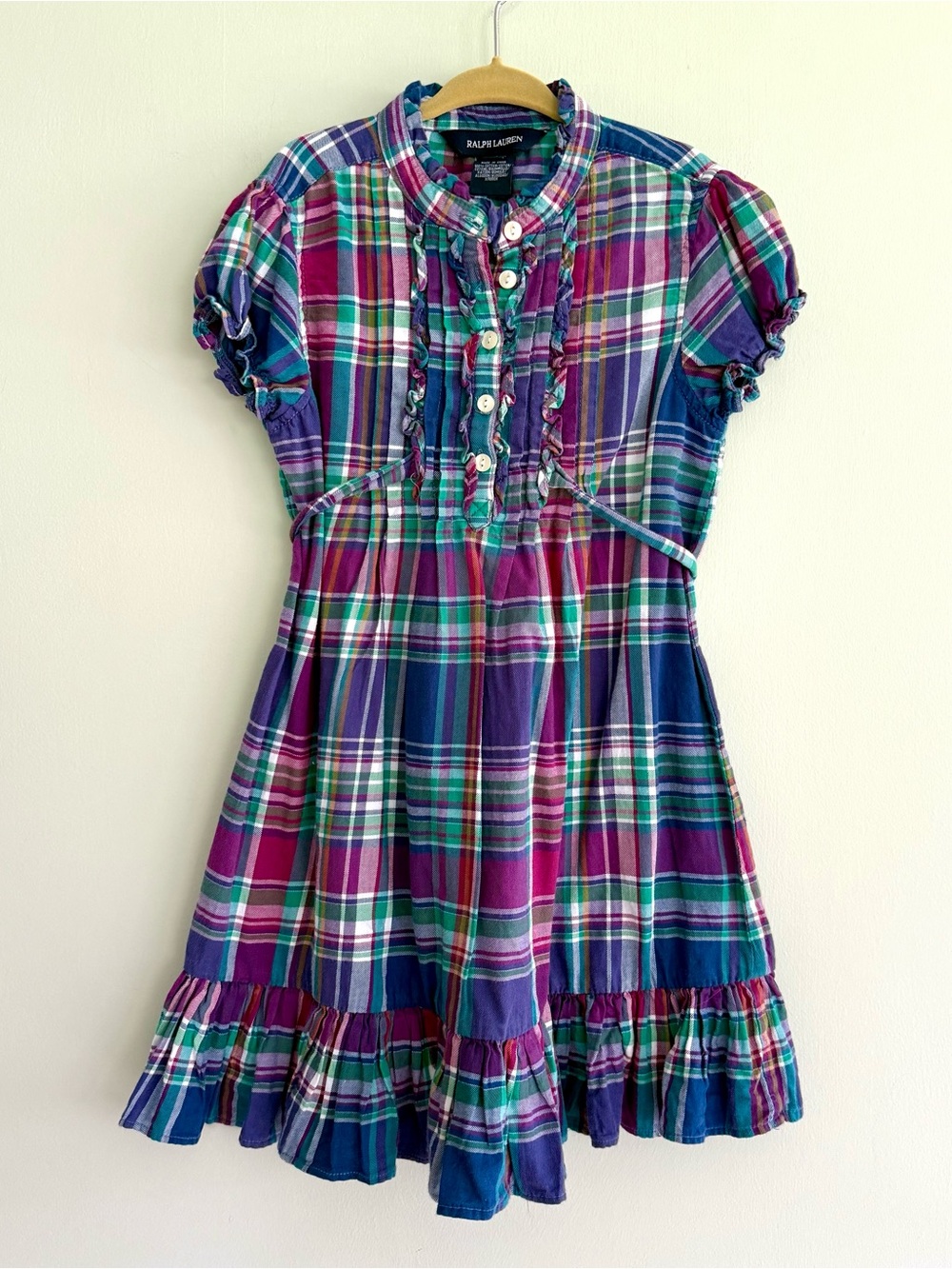 🍇RALPH LAUREN Plaid Puff Sleeve Ruffle Cotton Dress 5T